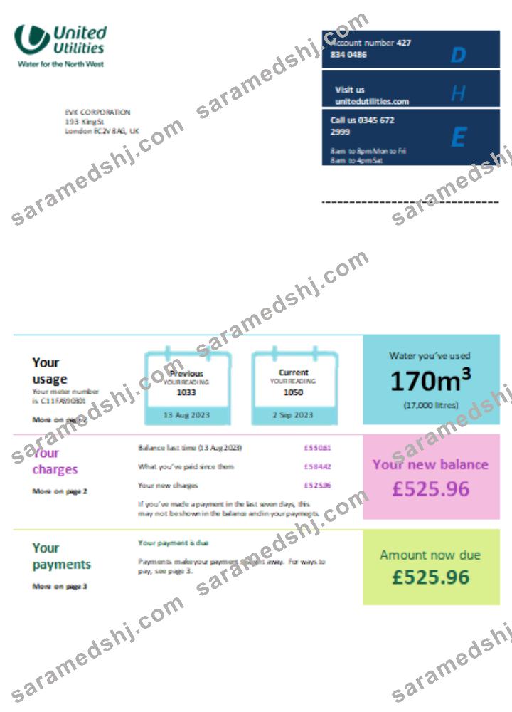 United Utilities utility business bill, SCR